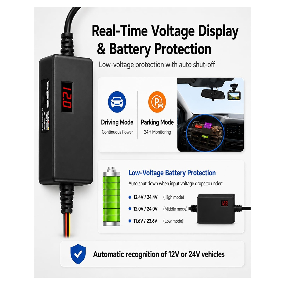Dash Cam Hardwire Kit - Dash Cam Hardwire Kit, 12V/24V Fuse