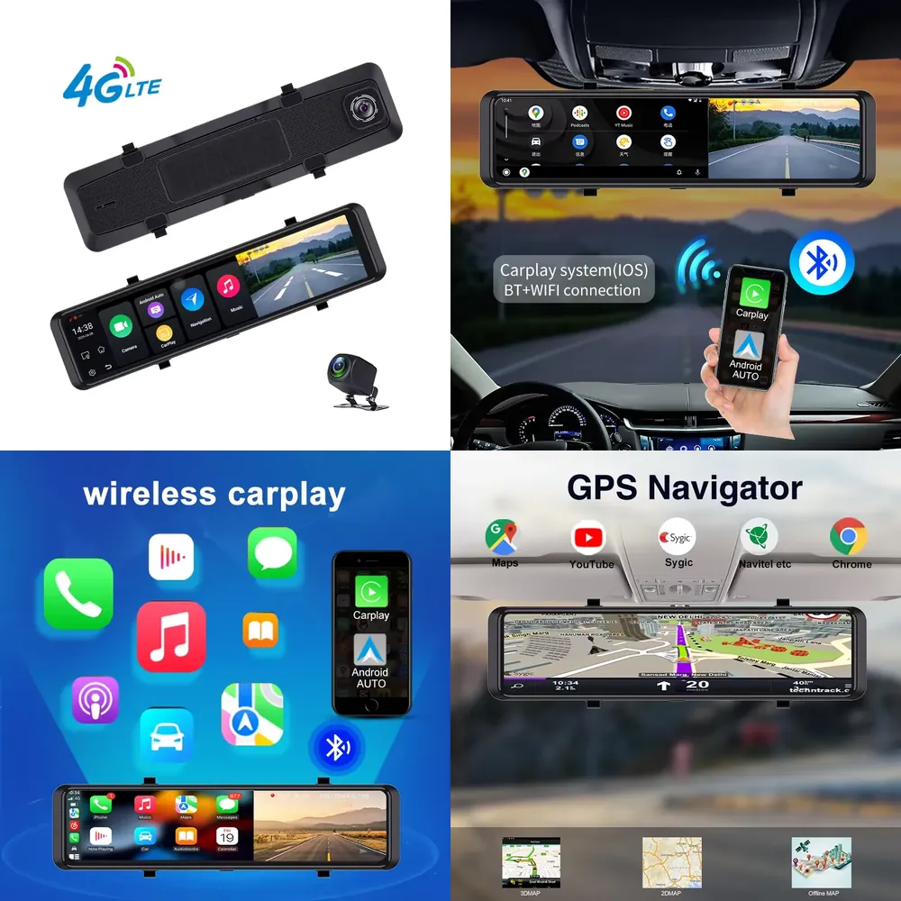 Dual Dash Cam With Gps Wifi - 4G+64G Android 14.0 12'' Car RearView