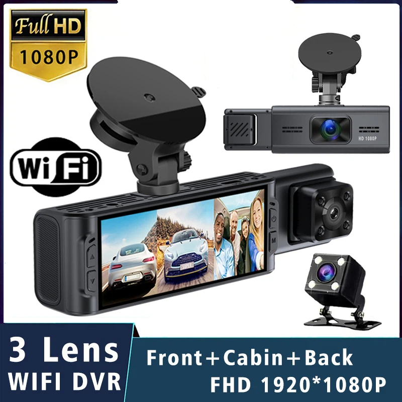 Dash Cam 3 Channel 1080P - Wifi 3 Lens Car DVR 1080P