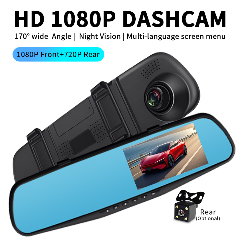 Dash Cam 3 Channel 1080P - Car Dash Cam 4.5 Inch Mirror