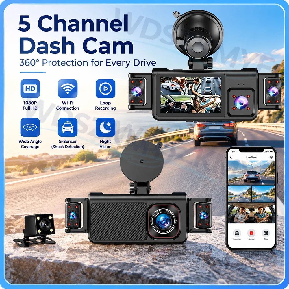 Dash Cam 360 Degree Panoramic - 5Camera 360 Degrees Car DVR 1080P