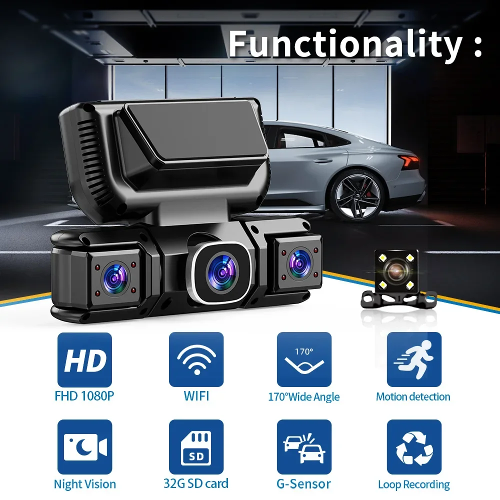WIFI 3 Camera Dash Cam Car Cam - Dash Cam 3 Channel 1080P recension och pris
