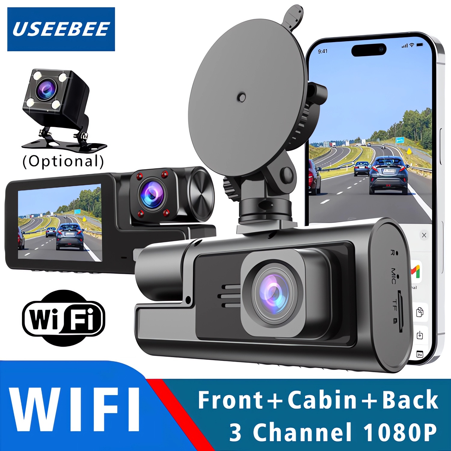 WIFI 3 Camera Dash Cam 1080P C - Dash Cam 3 Channel 1080P recension och pris